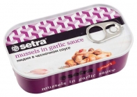 Сетра. Мидии в чесночном соусе